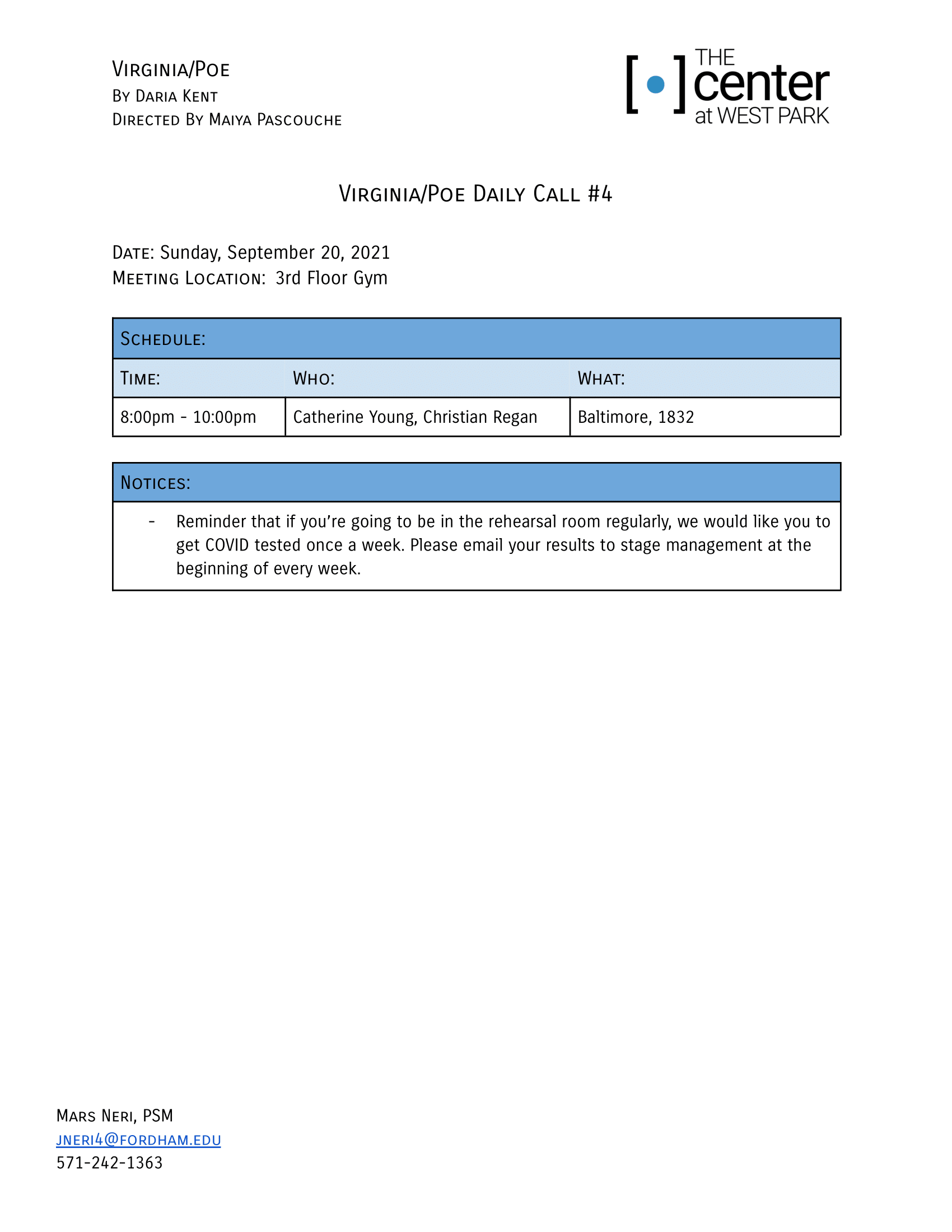 Virginia/Poe Daily Call